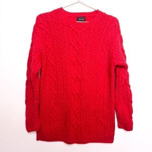 Limited Hand Knit Red 100% Wool Cable Knit Sweater Small